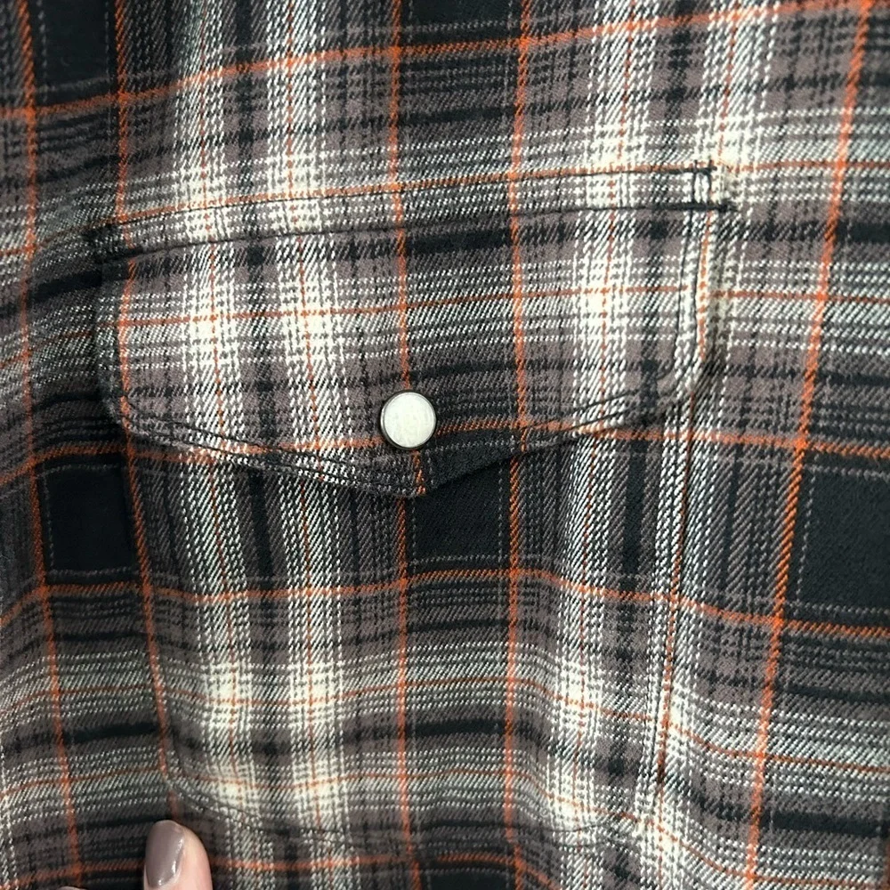 Banana Republic Western Button Down Pearl Snap Gray Plaid Shirt Men's Sz M Rodeo